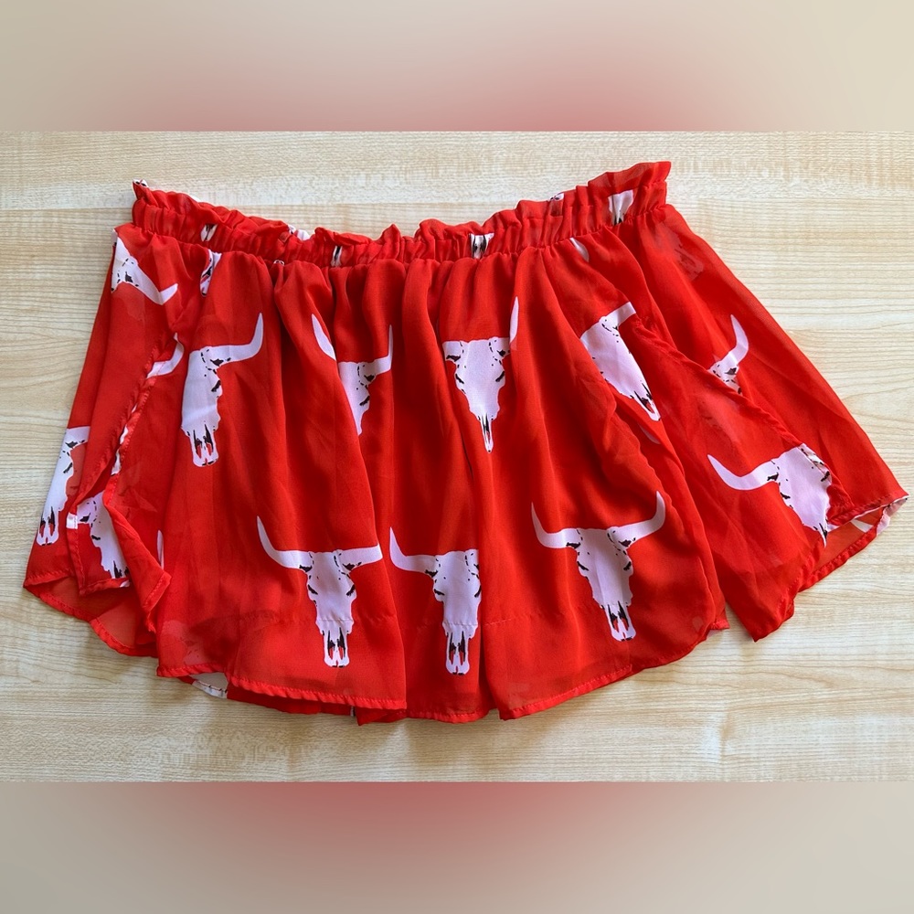 ❤️SOLD Peach Love California Cattle Skull Off The Shoulder Top, Red Orange, Ruf - Picture 16 of 16